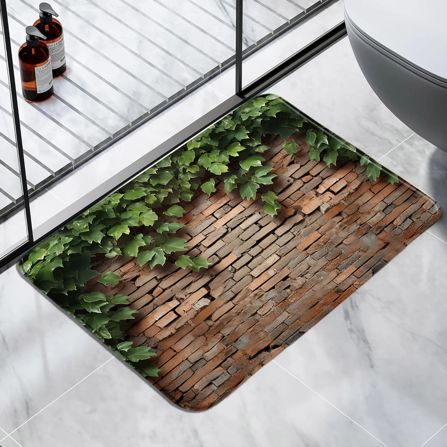 Vintage Old Wooden Plank Tappetino Da Bagno Fattoria Muro Di Mattoni In Legno Strutturato Fiore Verde Semplici Tappetini Da Bagno Tappeti Decorativi