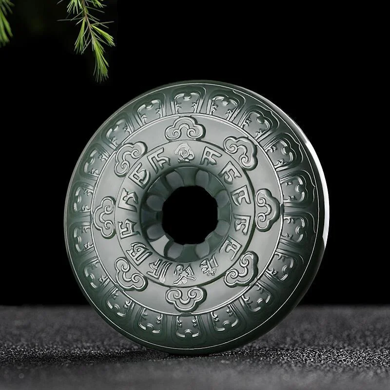 

Hot Selling Natural Hand-carve Hetian Jade Cyan Six-character Mantra Pingan Buckle NecklacePendant FashionJewelry MenWomen Gifts