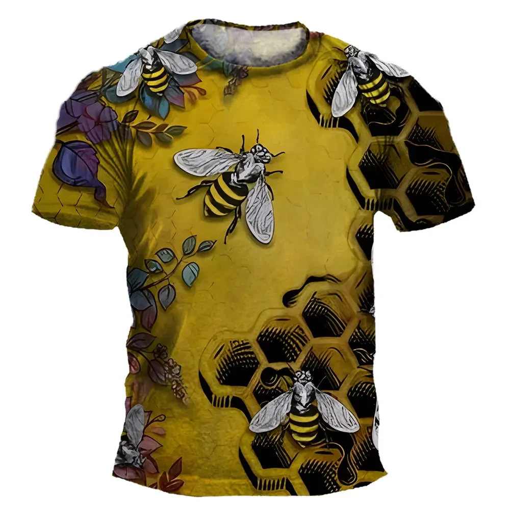 

2024 Summer Hot New Retro Bee Honeycomb 3d Printed Men's T-shirt Fashion Casual Plus Size Loose Comfortable Breathable Top
