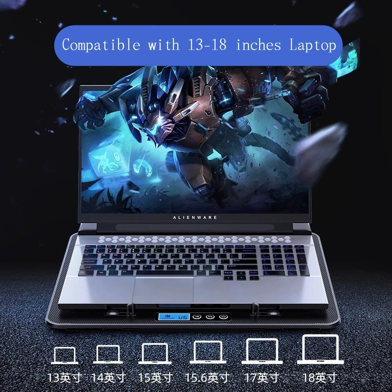 Gaming Laptop Cooling Pad com Tela Sensível ao Toque Suporte para Notebook e Tablet Suporte com Portas Usb 156 17.3 Polegada 18 Fãs Fãs - Imagem 5