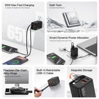 65W USB C Charger Power Supply USB C GaN Fast Charger 3-Port PD Charger Retractable Charging Cable for iPhone 16 MacBook Pro - Image 2