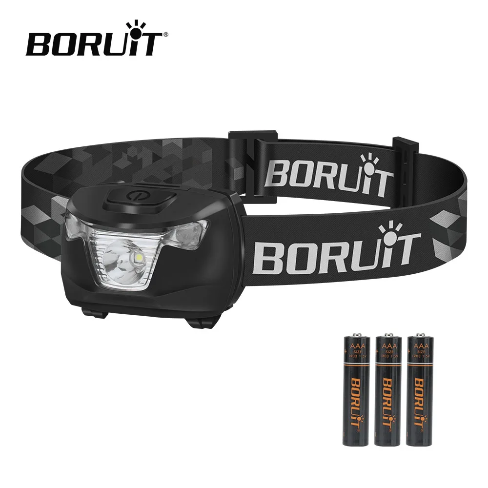 BORUiT Mini LED Headlamp Waterproof Portable Head Torch AAA Battery Powered Headlight with Adjustable Strap for Camping Fishing