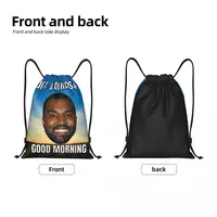 Custom Kanye West Good Morning Meme Drawstring Backpack Bags Men Women Lightweight Funny Gym Sports Sackpack Sacks for Yoga 2