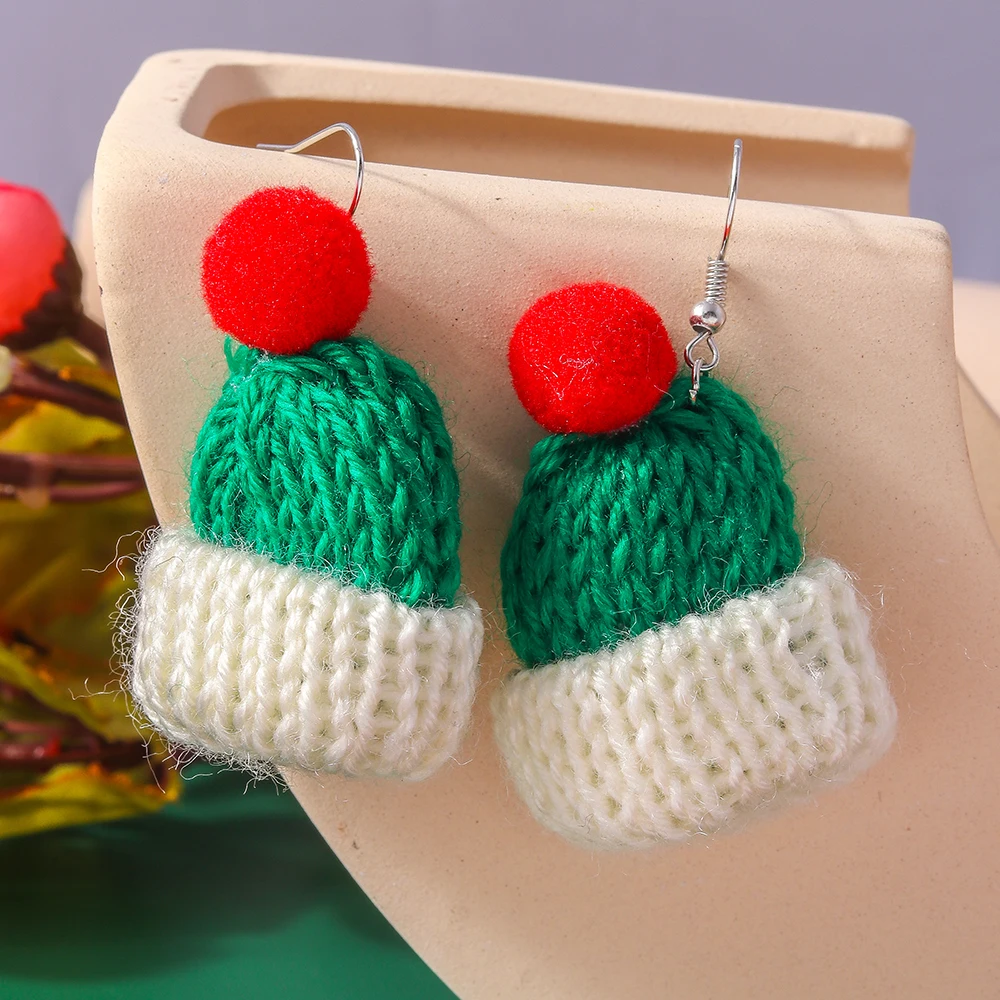 Aihua Niedliche gestrickte Weihnachtsmütze-Ohrringe für Frauen und Mädchen, gewebte Weihnachtsmütze, Ohrringe, Neujahr, Urlaub, Party, Schmuck, Geschenke