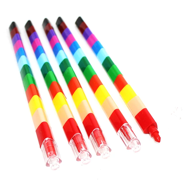 Rainbow Pencils Stackable Crayons Mini Crayons For Kids Party Favors  12-Color Pencils Supplies For Kids Teens & Students School