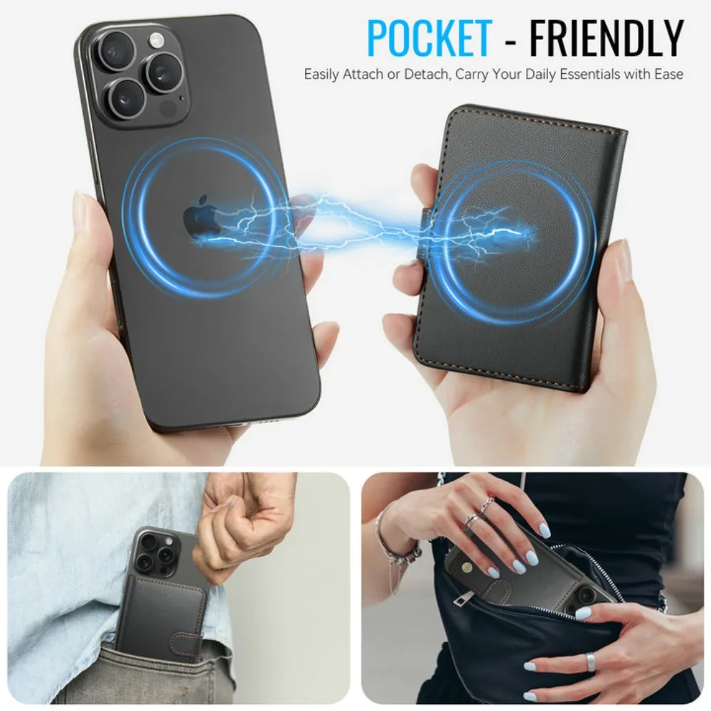 Magnetic Leather Wallet Case with Card Slots and Stand Function