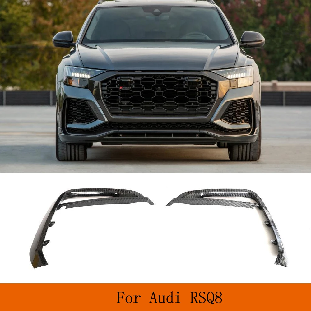 

Car Front Bumper Canards Fog Light Frame Cover Trim For Audi RSQ8 2020-2023 Racing Carbon Fiber Front Splitters