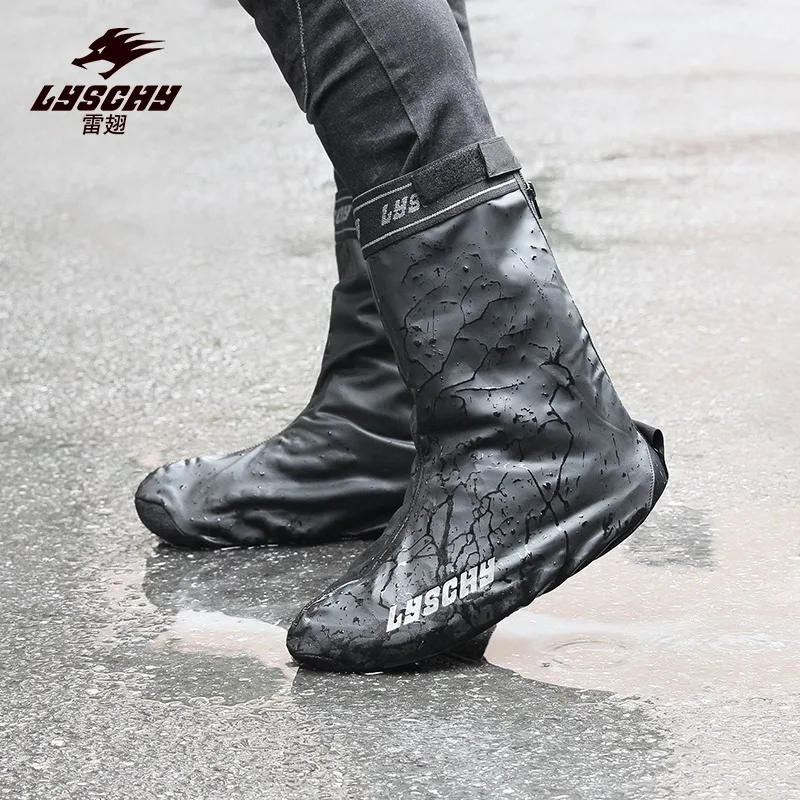LYSCHY Waterproof Shoe Cover Motorcycle Riding Rainproof Anti-slip Straight Adjustable High Elastic Shoe Cover