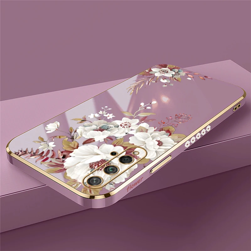 Floral Shockproof TPU Bumper Phone Case - Soft Silicone Plating Cover