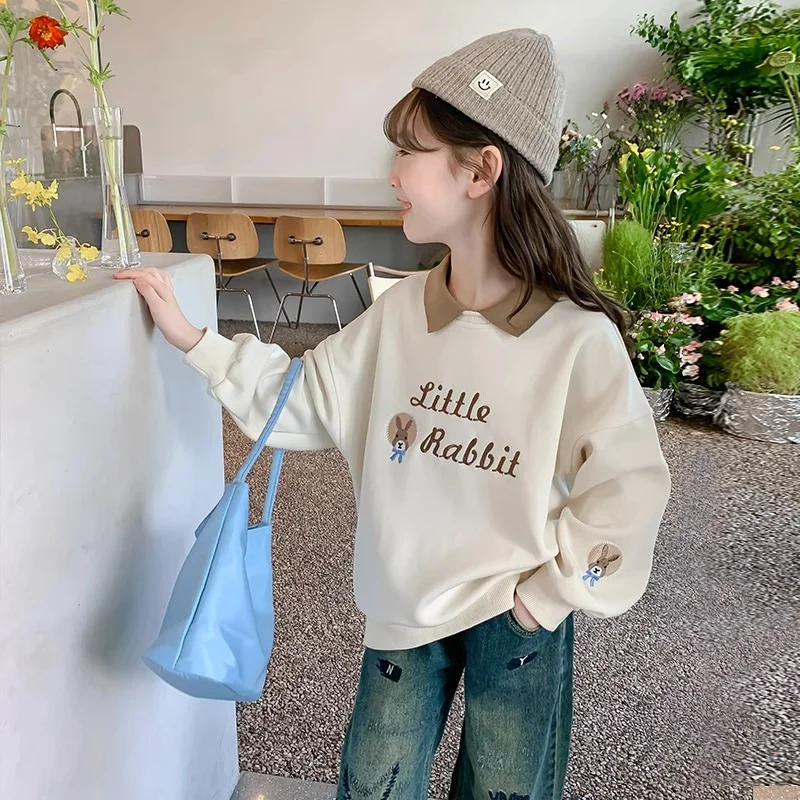 

Girls Hoodies Sweatshirts Cotton Tops Overcoat 2024 Apricot Spring Autumn Windproof Kids Long Sleeve Children's Clothing