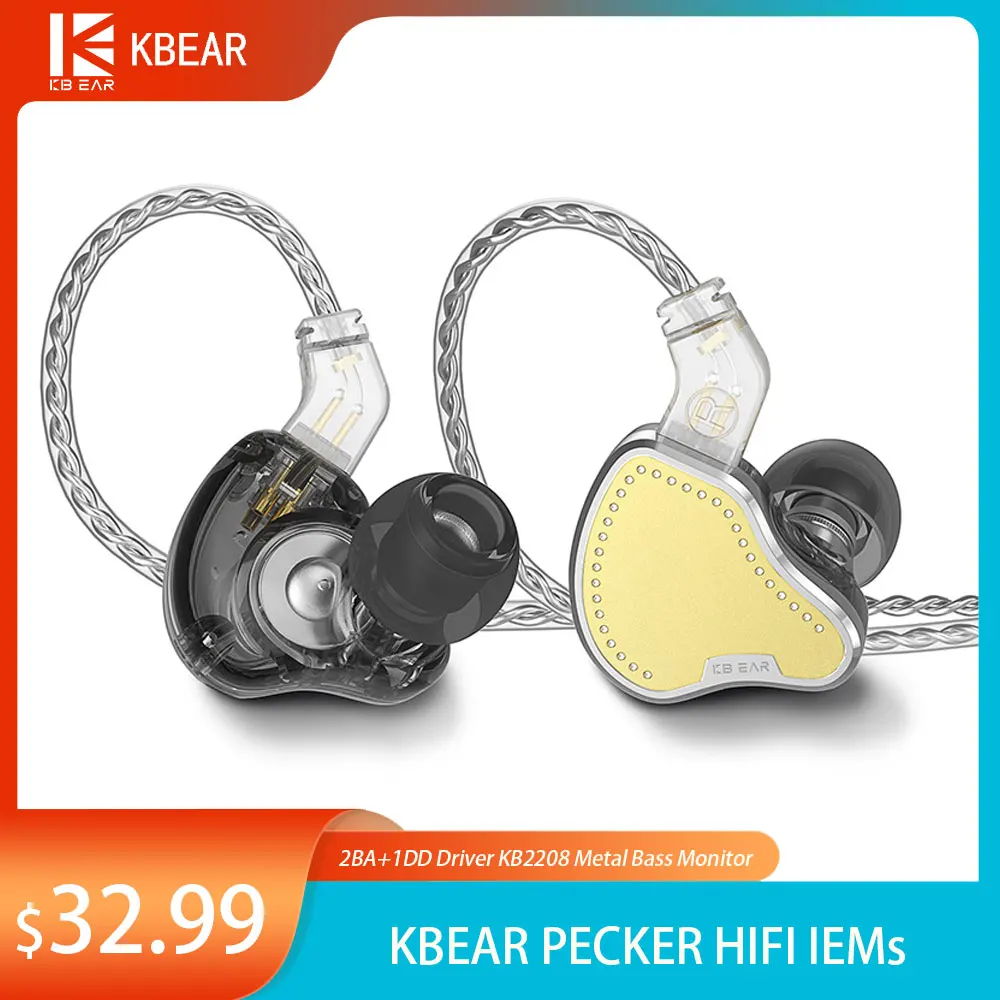 

KBEAR PECKER Wired In Ear IEMs HiFi Earphone 2BA+1DD Driver KB2208 Metal Bass Monitor Headphones with OFC Detachable Audio Cable