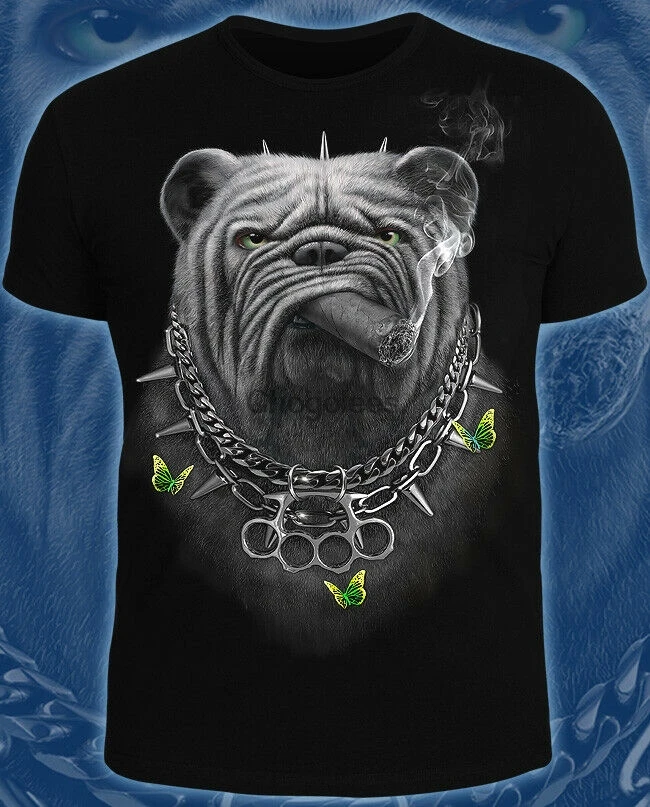 Хлопковая футболка Bulldog-красивая с изображением животных светящихся в УФ-стиле |