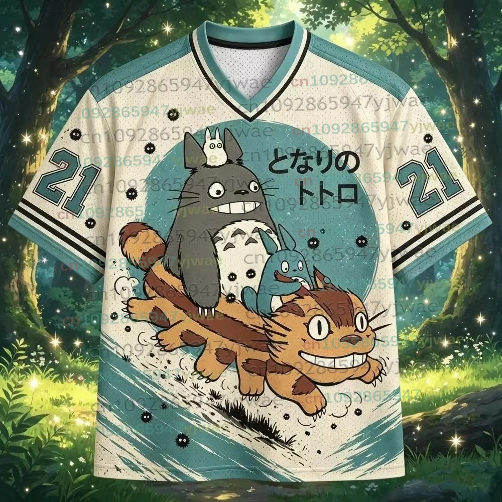 Herrenhemd Damen-T-Shirt Anime Nachbar Totoro V-Ausschnitt Jersey Kurzarm Sport T-Shirt Casual Streetwear Hip Hop Herrenbekleidung