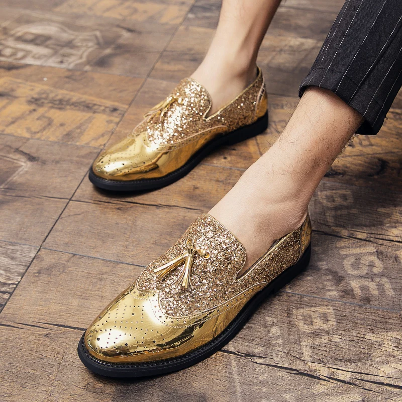 Luxury Brand High Quality Gold Tassel Loafers Shoes Men Soft Comfortable Mens Wedding Thick Sole Casual Shoes Men\'s Brogue Shoes