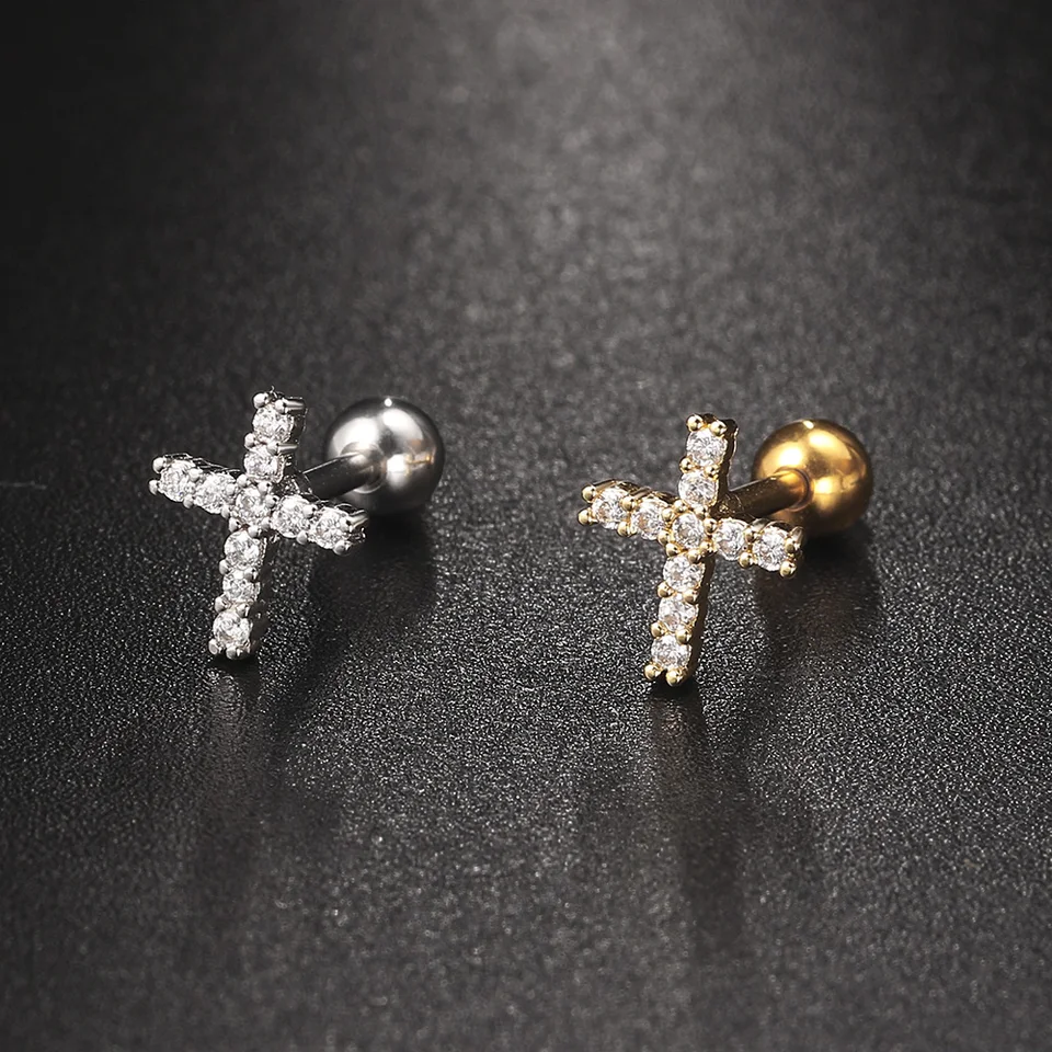 8 Paia Orecchini Donna Acciaio Chirurgico 316L - Set Con Stelle, Cuori, Luna E Zirconi Per Cartilagine, Tragus Ed Helix (Argento E Oro Rosa)
