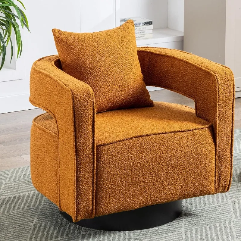 ODUWA Swivel Barrel Accent Chair,26″ W Modern Round Boucle Arm Chair with Black Base,Upholstered Comfy 360 Degree