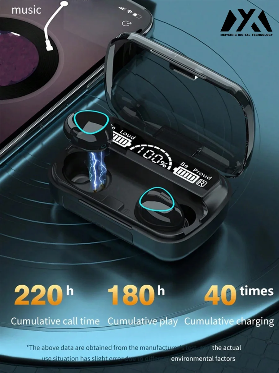 M10-TWS headphones - Command control LED digital display - Bluetooth 5.0 high-fidelity wireless earplugs with microphone