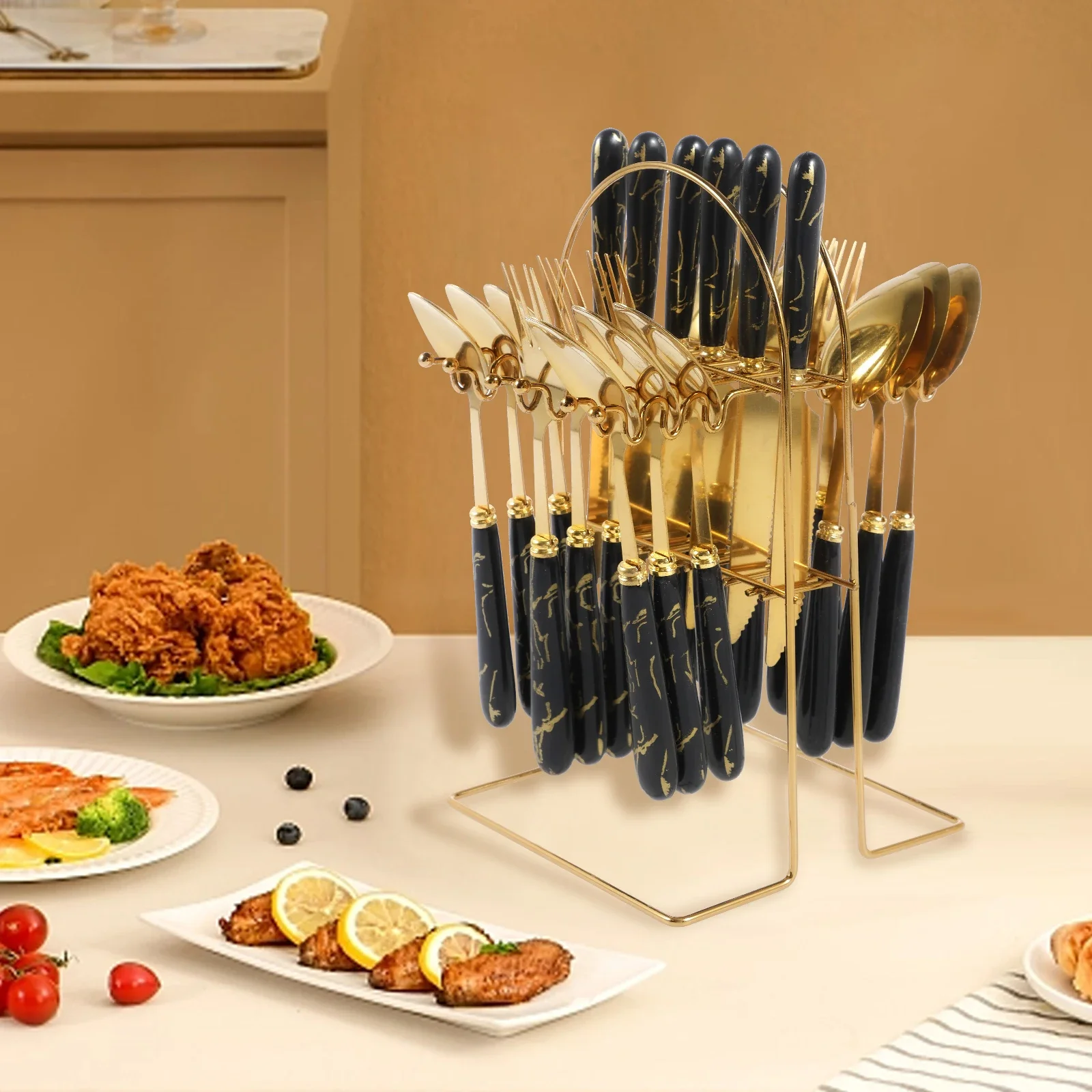 24 Pcs pink Flatware Set Stainless Steel Flatware Set with Silverware Holder Spoons Forks Knives, Utensils Service for 6 8