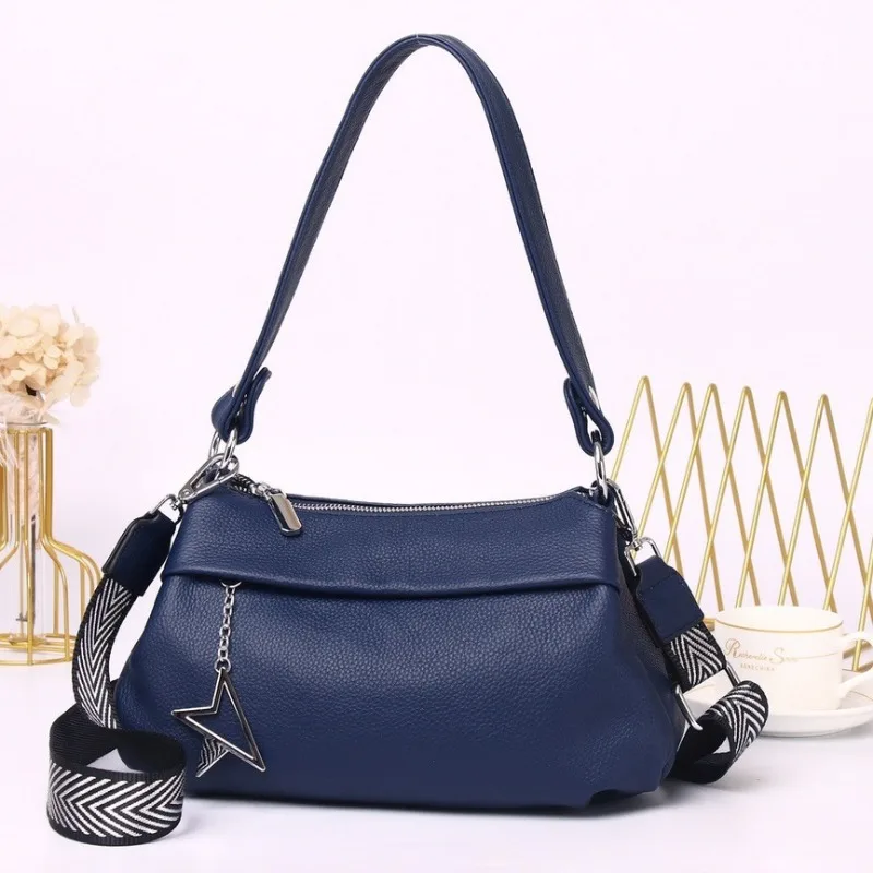 Top Layer Cow Leather Crossbody Leisure Handbag Women's Fashionable Handbag High Quality Versatile Shoulder Bag Large Capacity