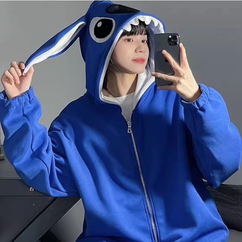 

Disney New Spring And Autumn Season Stitch Coat Male And Female Couple Hooded Sweater Cartoon Cute Stitch Student Casual Sweater