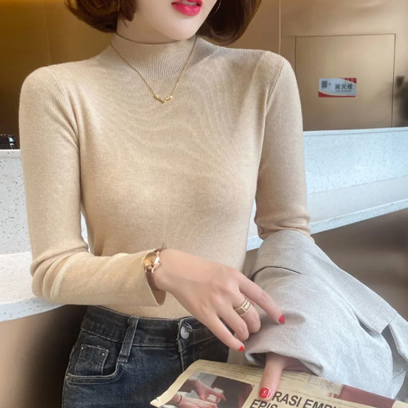 

Basic Knit Sweater Pullover Women Autumn Winter Long Sleeve Turtleneck Sweaters Woman Sexy Slim Elastic Solid Jumpers