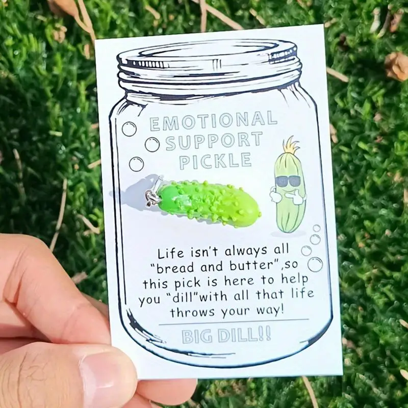 Funny Pickle Keychain Emotional Support Resin Lucky Cucumber Keyring Bag Pendant Miniature Food Pickle Keyring Decoration With 4