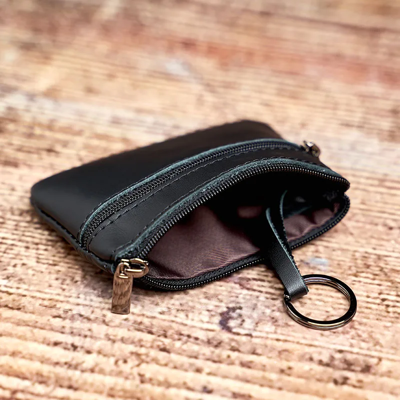 NUPUGOO Genuine Leather Mini Coin Purse for Men Wallet Women Zipper Vintage Short Lady Small Slim Female Women Wallet Male Thin