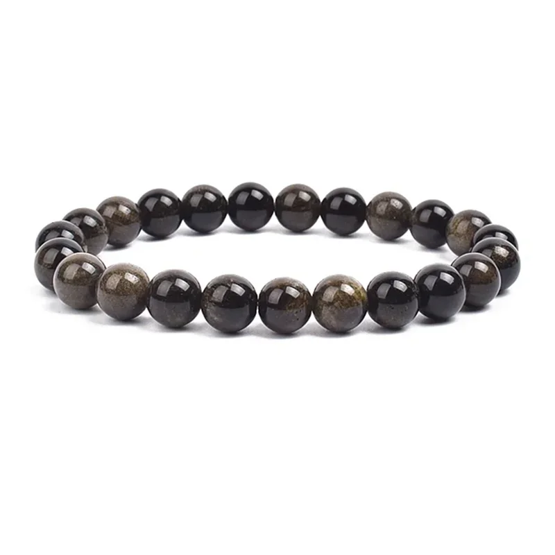 

Natural Stone silver obsidian Beads For Women Men Jewelry Elastic Bangle Bracelets