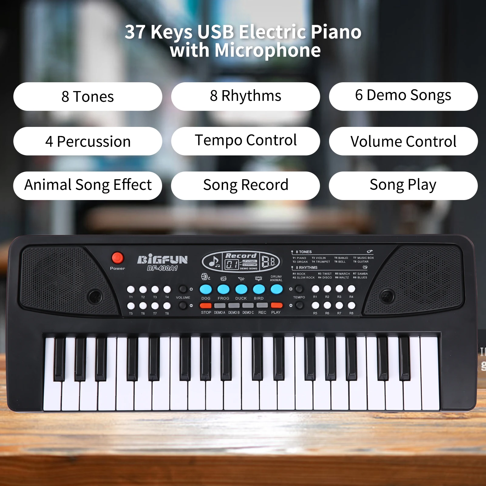 37 Keys USB Electronic Organ Multifunctional Keyboard Piano Digital Music Electronic Keyboard Microphone BIGFUN