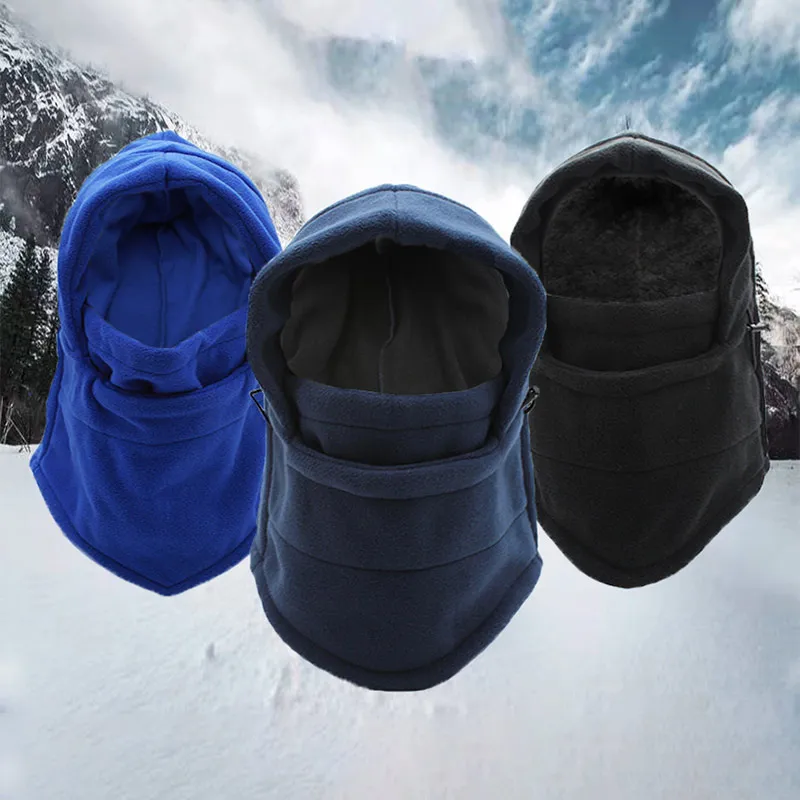 

Outdoor Velvet Thicken Hat Multifunction Double-Layer Riding Pullover Hats Adjustable Rope Draw Cap Winter Warm Fleece Mask Caps