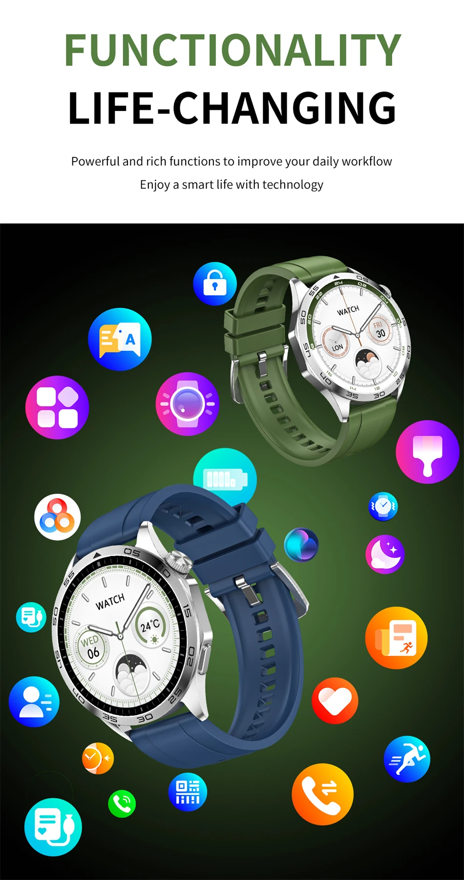 Smartwatch AMOLED para Homens, Chamada Bluetooth, Tela