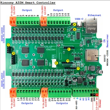 KC868-A32M ESP32 보드, 와이파이 스위치 MOSFET 모듈, HTTP ESPhome Tasmota IIC RTC 2/4G GSM 스마트 홈 자동화 시스템, RJ45 32DO