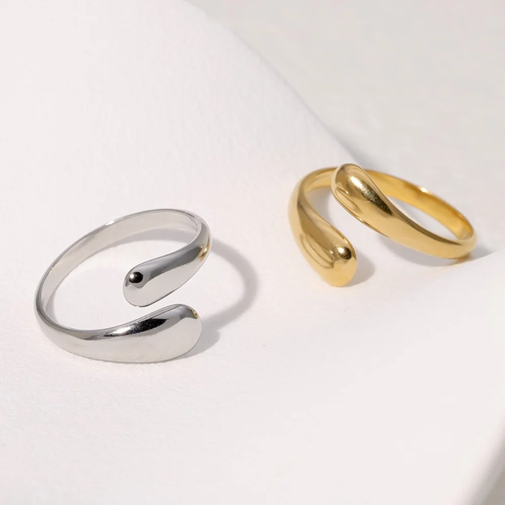 Maria Minimalistischer offener Ring in Silberfarbe, Wassertropfenform, Damenmode, Retro, glatt, elegant, handgefertigter Schmuck, Geburtstagsgeschenke – Detail 1