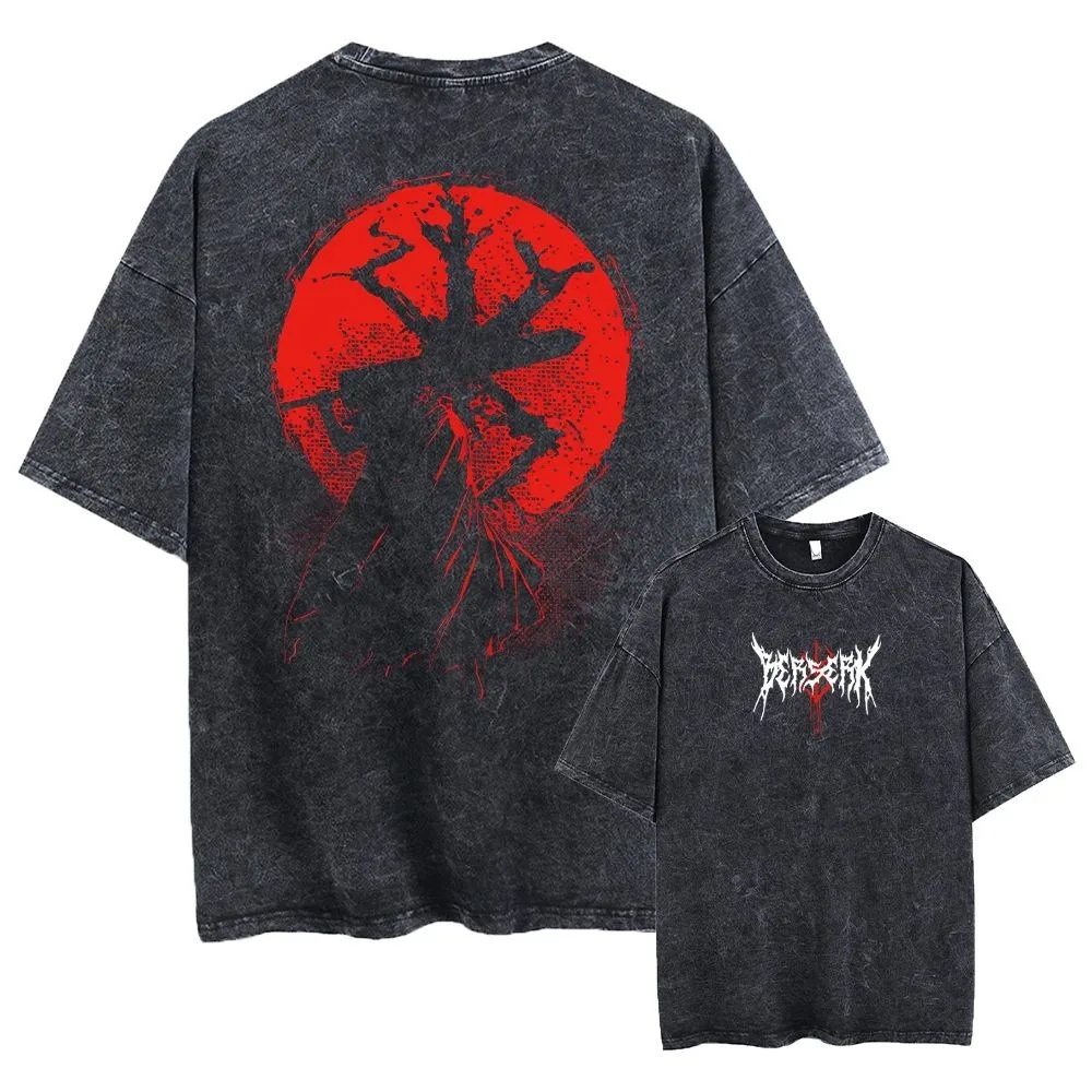Anime Berserk Guts Acid Tshirt Retro Vintage Washed Graphic Tees Men Harajuku Cotton Casual Short Sleeve Tshirt Tops Unisex 2