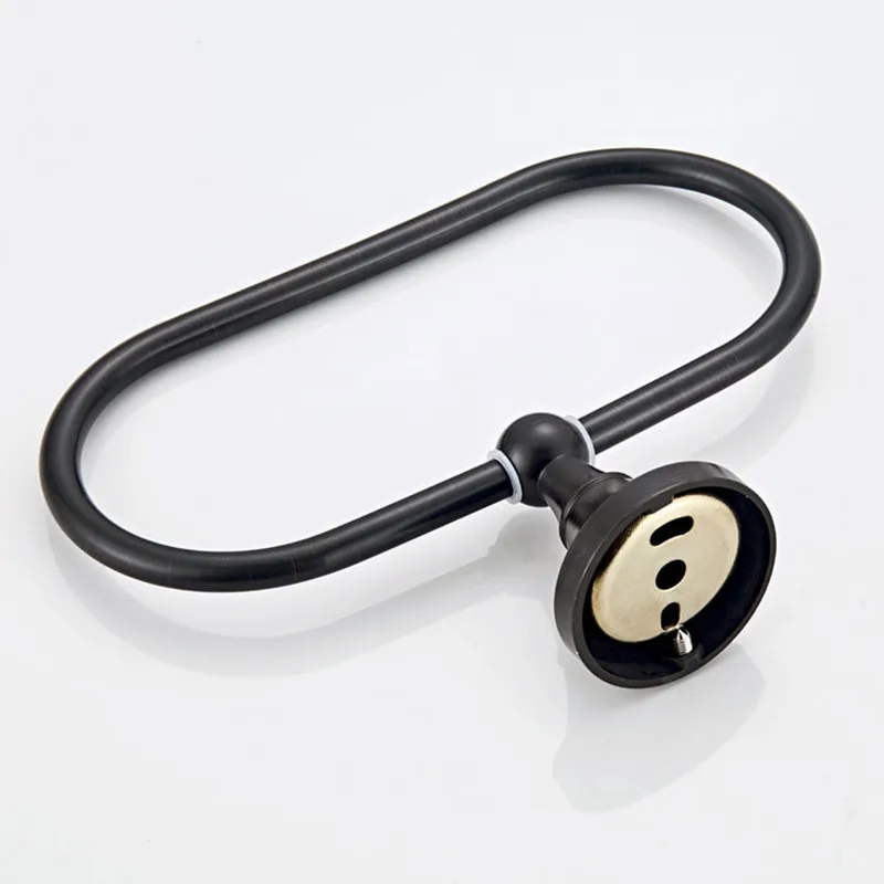 New black Antique Brass Towel Holder Bathroom Wall Mounted Round Towel Rings Rack Kitchen Storage Accessories Shelf