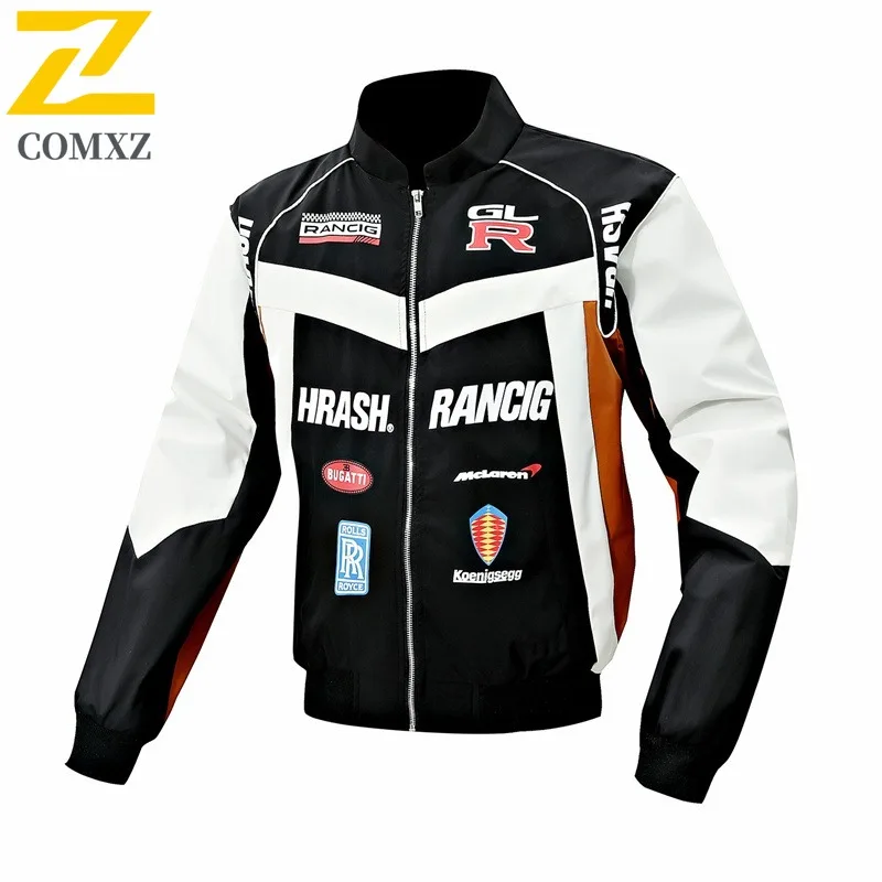 Men's Vintage Baseball Biker Jacket Racing Style PU Leather Coat Waterproof Windproof Loose Motorcycle Outerwear Fit Spring Fall