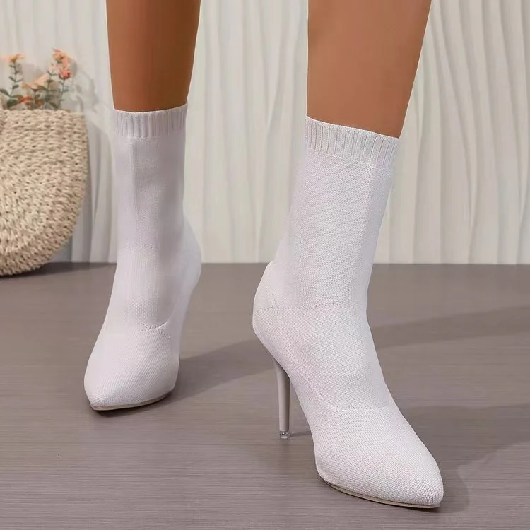 Luxury Women Socks Shoes Stretch Fabric Women Ankle Boots Pointed