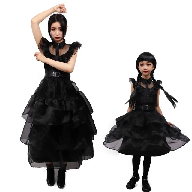 2023 Wednesday Addams Costume For Kids Girls Tulle Belt Gothic