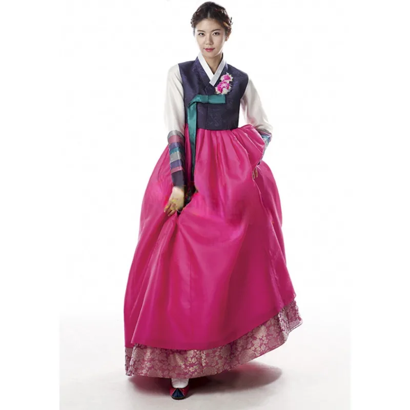 

Hand-embroidered Hanbok Ethnic Traditional Korean Women Bridal Dress Multi Color Dark Yarn Fabric Hanbok