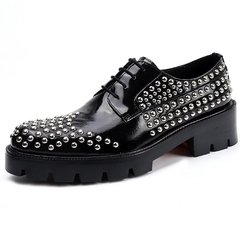 

2024 new men's formal business shoes low-top lacing cowhide fashion metal rivets handmade Bullock shoes casual and versatile