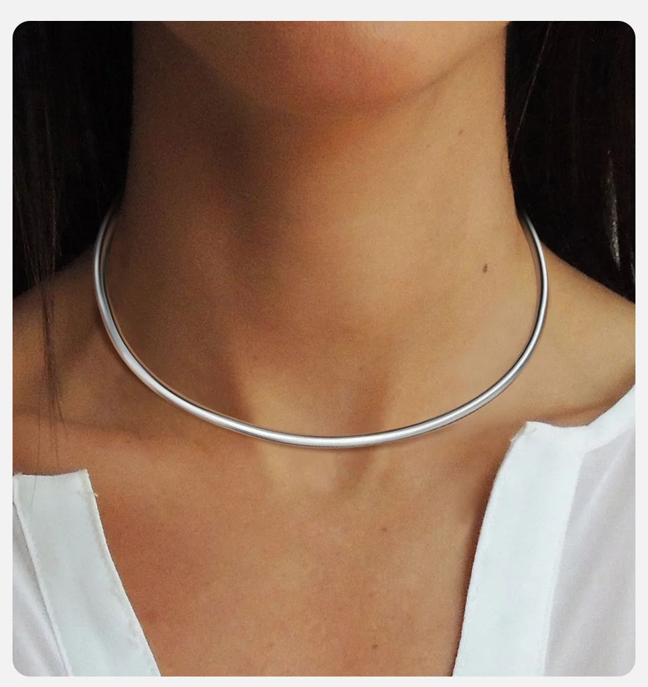 Vnox Minimalistische Damen-Halsband, goldfarbener Edelstahl-Halsband, schicke, zierliche Streetwear-Club-Halsketten – Detail 2