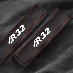 Luxury Leather Car Seat Belt Shoulder Pads - ABT R32 Logo Design, Set of 2 (2pcs)