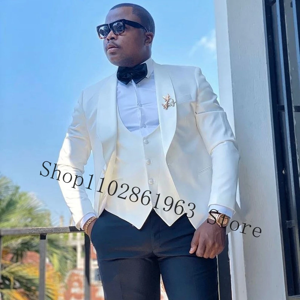Elegant Wedeing Suits For Men 3 Pieces Formal Groomsmen Bridegroom Wedding Tuxedos Groom Wear Blazer+Vest+pants Costume Homme