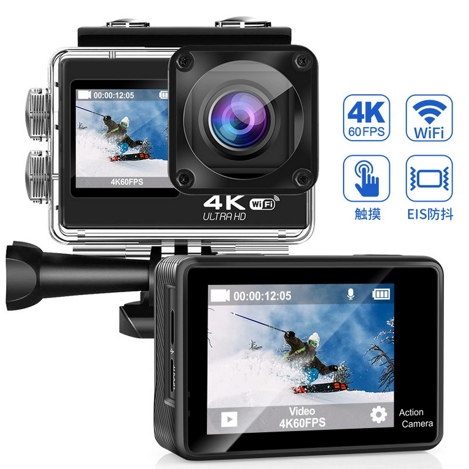 4K Waterproof Outdoor Sports Camera with Microphone, Remote Control
