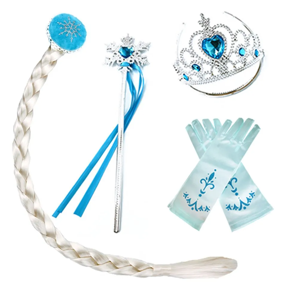 Girls Elsa Wig Kids Cosplay Snow Queen 2 Elza Anna Braid Hair Children Carnival Halloween Birthday Princess Party Accessories 4