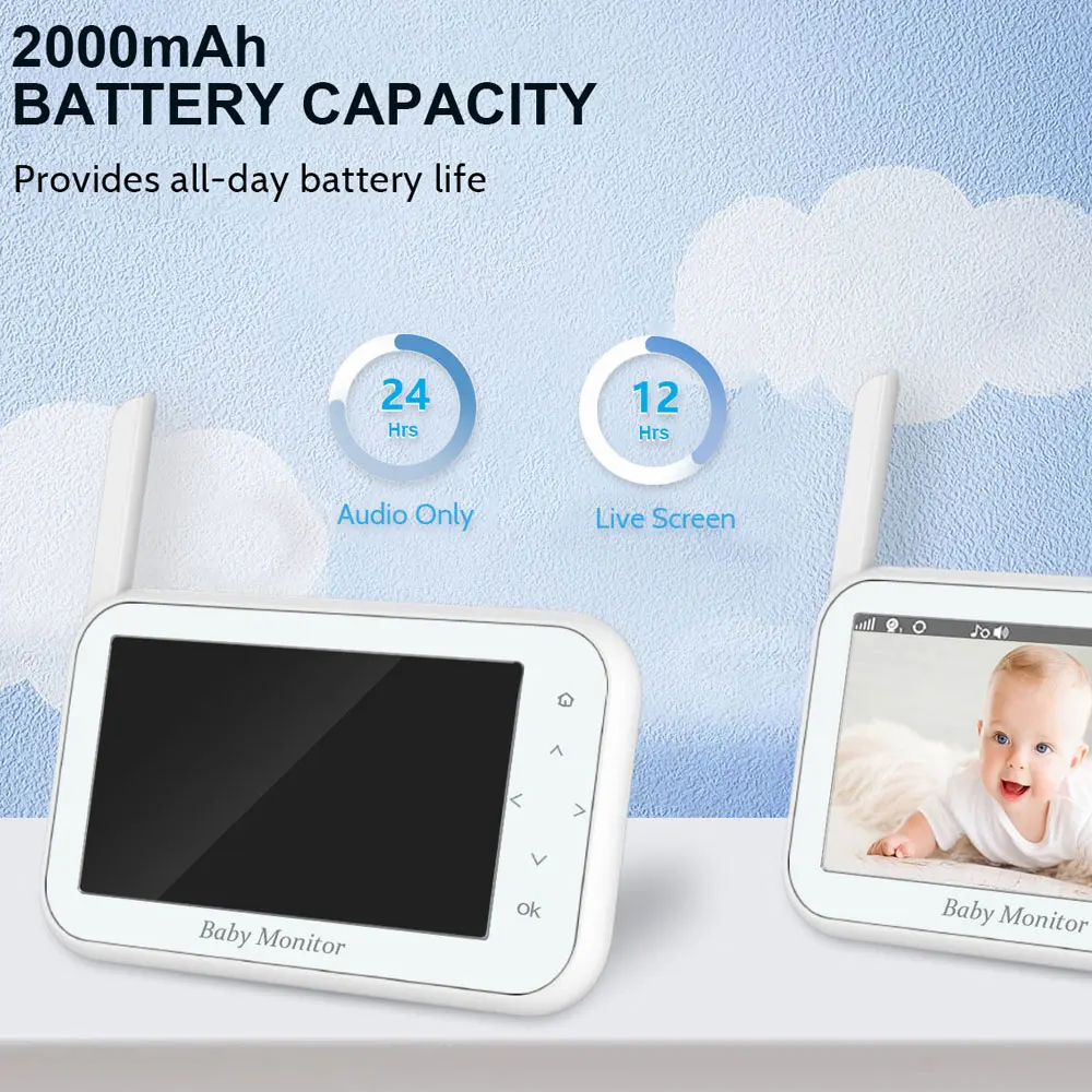 Wireless Baby Monitor Video Baby Monitor 720p 4.3 Inch Baby Monitor 1MP PTZ Camera 2-Way Audio Security Wireless Screen 24H Battery Video Intercom Night Vision