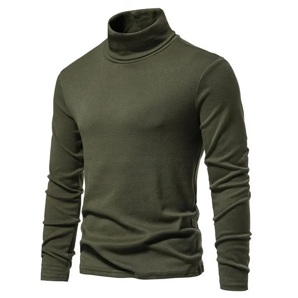 Men Basic Shirt Cozy Men's Winter Sweater High Collar Long Sleeve Elastic Solid Color Pullover Thick Warm Bottoming Top