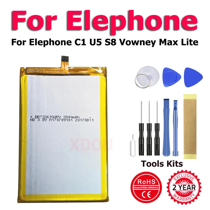 

XDOU New ElephoneC1Max ElephoneU5 ElephoneS8 ElephoneC1 ElephoneVowney Battery For Elephone C1 U5 S8 Vowney Max Lite + Tool