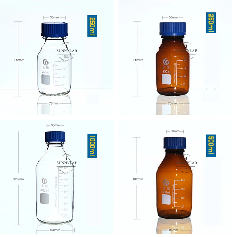 25ml To 1000ml Lab Transparent/Brown Screw Cap Reagent Bottle Sealed Bottle Glass Laboratory Sample
