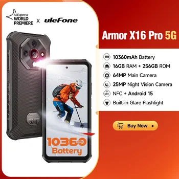 Ulefone Armor X16 Pro 5G Rugged Phone 10360mAh Battery 16GB RAM 256GB ROM 120Hz 6.56”NFC Android Smartphone with Google Gemini